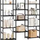 NUMENN Triple Column 4 Tier Bookshelf, Bookcase with 11 Open Display Shelves, Adjustable Rustic Industrial Style Book Shelves, Modern Bookshelves for Bedroom, Living Room and Home Office, Black