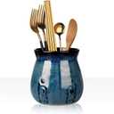 Ceramic Utensil Holder, Small Utensil Crock Ideal for Spoons, Forks and Knives, Easy to Clean 30 oz (Gradient Blue)