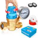 Boltigen Handle Adjustable RV Water Pressure Regulator, 3/4 GHT Brass Lead-Free RV Fresh Water Hose Pressure Regulator Valve with Gauge for RV Camper Trailer, Pressure Reducer Valve (Blue)