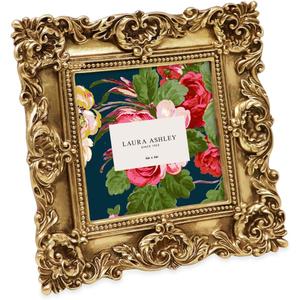 Laura Ashley 4x4 Gold Ornate Textured Hand-Crafted Resin Picture Frame with Easel & Hook for Tabletop & Wall Display, Decorative Floral Design Home Decor, Photo Gallery, Art, More (4x4, Gold)