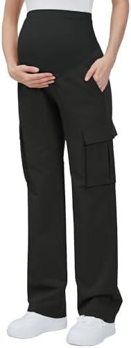 GLAMIX Women's Maternity Cargo Pants with Four Pockets Over The Belly Scrub Pants Pregnancy Clothes, M GLAMIX Women's Maternity Cargo Pants with Four Pockets Over The Belly Scrub Pants Pregnancy Clothes, M