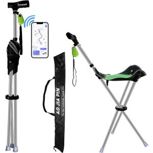 Folding Walking Cane with Seat for Seniors Adults,Lightweight Height Adjustment Cane Seat,Supports Up to 220lbs Crutch Chair,Anti-Slip Cane Chair Walking Stick for Camping,Green,1 Set