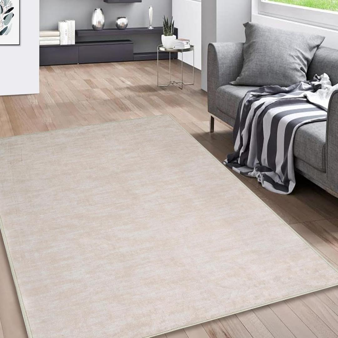 Zacoo 9x12 Rug for Living Room Machine Washable Rugs Beige Rug Throw Rugs Non Slip Rugs for Bedroom Flannel Soft Rug with Rubber Backing Stain Resistant Carpet 9'x12' Beige