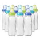 Evenflo Feeding Classic Clear Plastic Standard Neck Bottles for Baby, Infant and Newborn - Teal/Green/Blue, 8 Ounce (Pack of 12)