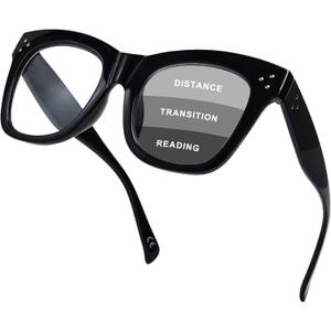 FONHCOO Oversized Progressive Reading Glasses for Women Men Oprah Style Large Square Blue Light Blocking Computer Readers (Black)