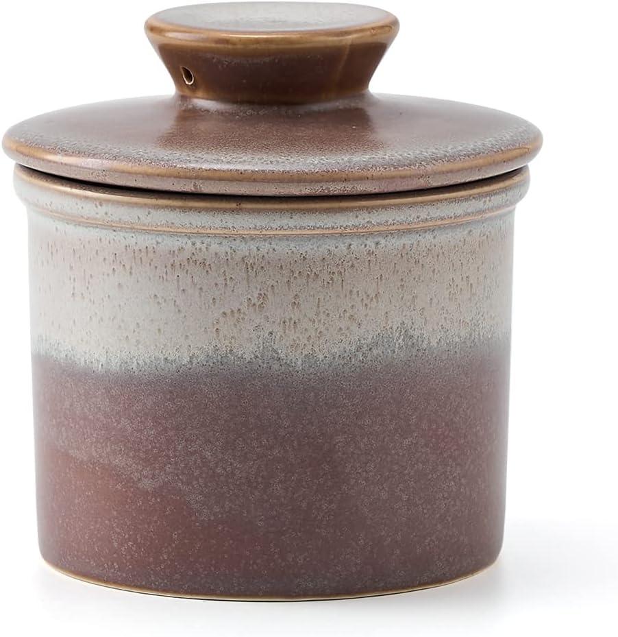 XELA Ceramic Butter Crock, The Original Reactive Two-Colour Glaze, Butter Dish With Water Line for Spreadable Fresh Butter - Ziying