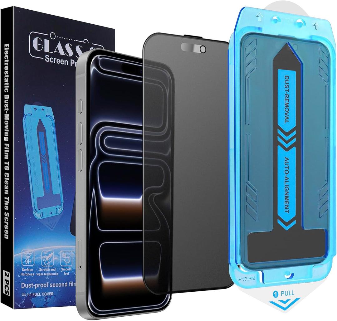 2-Pack Matte Privacy Screen Protector for iPhone 17 Pro Max 6.9-inch, 9H Tempered Glass, Full Coverage, Anti-Fingerprint, Auto Dust-Elimination, No Bubble, Easy Installation