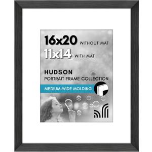 Americanflat 16x20 Picture Frame with Polished Plexiglass - Use as 11x14 Frame with Mat or Display 16x20 Photo Without Mat - Hudson Collection - Wide Picture Frames for Wall Display - Black