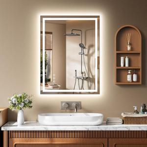 24x32 Inch LED Lighted Bathroom Mirror - Anti-Fog Vanity Mirror with Dimmable Front & Backlit, 3 Color Temp, Smart Memory - Shatterproof HD Glass, IP54 Waterproof Wall Mounted for Makeup Shaving