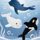 Tezituor Whale Stuffed Animal,3PCS Whales Plush Toys Set,Orca Whale,Beluga Whale,Blue Whale,Gifts for Kids Boys Girls Christmas Birthday