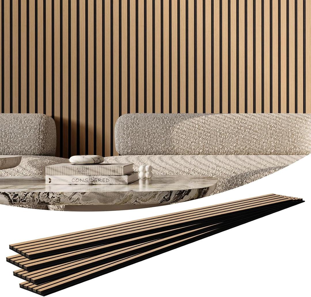 VEVOR Wood Slat Acoustic Panels, 7.9 x 94.5 inch, MDF Accent Wooden Wall Panels for Modern Interior Wall Decor, Faux Wood Wall Board Panels for Noise Reduction, Light Oak