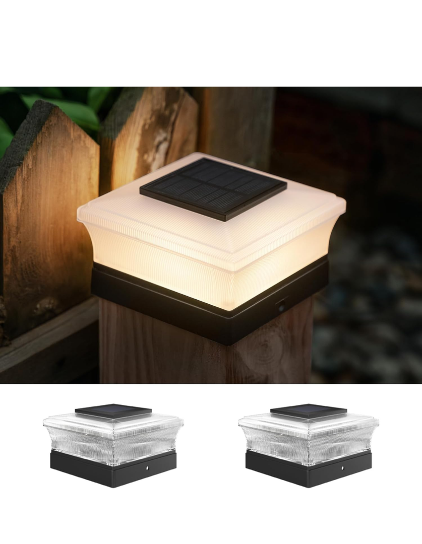 Solar Post Cap Lights Outdoor, Deck Post Lights Solar Powered for 4x4 Vinyl/Wooden Posts, Solar Fence Post Lights, Bright LED Light for Fence Deck Patio Garden Posts, Warm White (6 Pack)