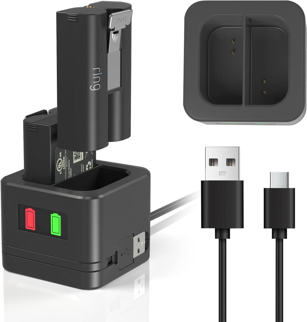 Ring Battery Charger Station, Ring Battery Charger Dock Compatible with Ring-Doorbell Camera 2/3/3 Plus/4, Peephole Cam, Spotlight Camera (Ring Batteries NOT Included) (Black)