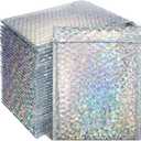 30 Pieces Holographic Bubble Mailers Padded Mailer Holographic Bubble Mailers Padded Envelopes Self Sealing Cushion Envelopes for Mailing, Shipping and Packing(Silver, 9.5 x 6 Inch)