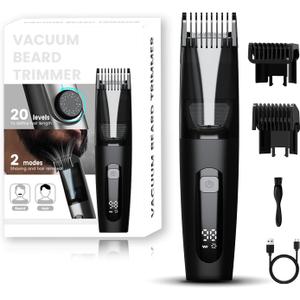Vacuum Beard Trimmer for Men, No Mess Trimming, 40 Adjustable Lengths Dial, Smooth Ceramic Blade for Sensitive Skin, Waterproof Wet/Dry, LED Display, USB-C Grooming Kit