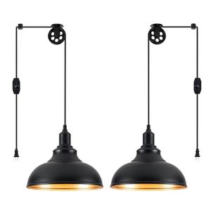 ALAISLYC Black Pendant Light Hanging Lamps for Living Room Plug in 15FT Dimmable Switch Adjustable Pulley Hanging Lights with Cord for Kitchen Bedroom 2 Pack