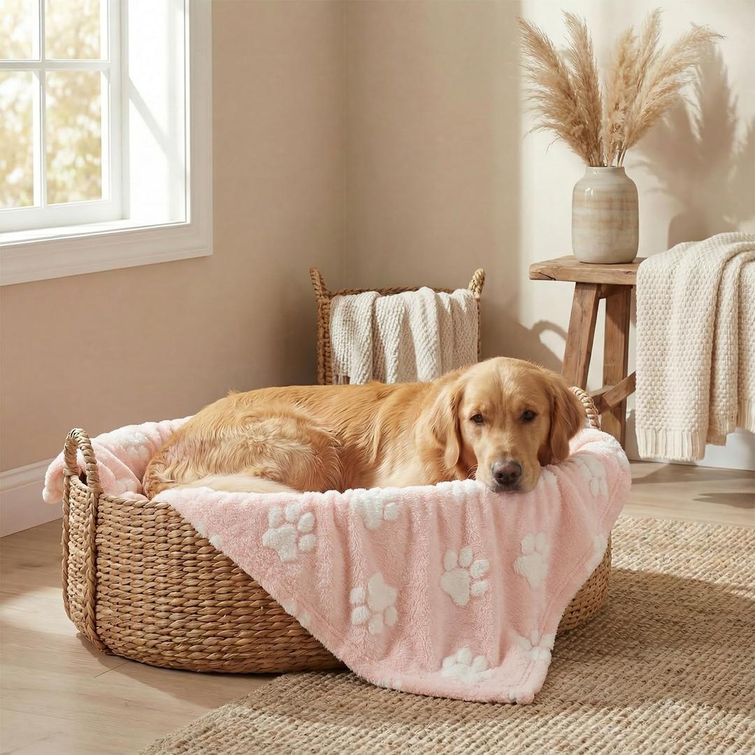 Horaldaily Pets Flannel Blanket, Pink Paw 3D Textured Soft Fuzzy Fluffy Plush Cozy Fleece Premium Blankets for Dog Cat Puppy Kitten Couch Protection, 30x40