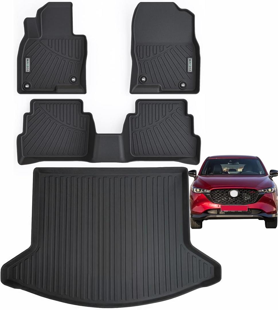 Floor Mats &Trunk Mat for Mazda CX-5 2017-2024 2025, 2 Rows Full Set with Cargo Liner,TPE All Weather Protection Car Floor Liners Accessory for Mazda CX 5-Black