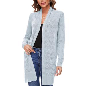 Women's Lightweight Summer Crochet Open Front Long Shawl Cardigan HollowOut Sweater Size S
