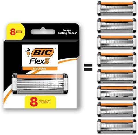 BIC Flex 5 Refillable Razors for Men, Long-Lasting 5 Blade Razors Refills for a Smooth and Comfortable Shave, 7 Razor Cartridges