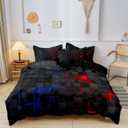 Checkered Duvet Cover Set Queen Size, Red and Blue Grid Printed Quilt Personalized Geometric Square Grid Bedding Set Modern Abstract Check Quilt Cover for All Season (1 Duvet Cover + 2 Pillowcase)
