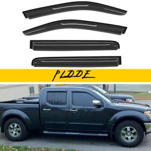 4pcs Compatible with Sun/Rain Guard 2005-2018 Frontier Crew Cab with 4 Full Size Doors Front+Rear Smoke Outside Mount Tape-On Window Visors