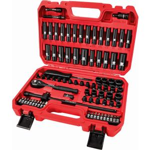 LLNDEI 1/4 inch Drive Impact Socket Set 83 Piece,Standard SAE(5/32-9/16 inch) Metric Size(4-15mm),72T Ratchet Wrench Handle,CR-V Mechanics Tool Set with Adapter,Screwdriver Bits for Automotive Repair (83-Piece 1/4Drive Impact Socket Set)