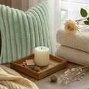 decorUhome Summer Cozy Faux Fur Throw Pillow Covers 12x20 Set of 2 Decorative Soft Plush Striped Lumbar Modern Farmhouse Boho Couch Pillow Cases with Velvet Back for Sofa Bed Living Room, Sage Green
