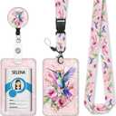 Bird Badge Holder with Retractable Lanyard, Pink Lanyards for ID Badges Name Tags Vertical Card Holder, Detachable Lanyard Badge Reel Retractable, Teacher Nurse Workers Women Office Gifts