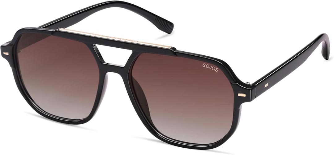 SOJOS Retro Trendy Aviator Polarized Sunglasses Men Women Vintage 70s Square Stylish Frame Sun Glasses SJ2283 (Black/Dark Brown Grading)