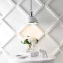 JONATHAN Y 13" Chrome/White Modern Industrial Iron LED Dome Pendant Light, Adjustable Hanging Fixture for Kitchen Island or Entryway, White Metal Shade, LED Bulb Included (JYL9536C)