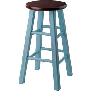 Winsome Ivy Square Leg Counter Stool, 24" in Rustic Light Blue and Walnut, Classic Backless Bar Chairs for Kitchen & Dining Room Seating, Timeless Essential Furniture for Home, Dorm, Apartments
