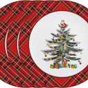 Christmas Tree Plates Set of 4, Christmas Dinner Plates with Red Edge, Xmas Porcelain Plates for Porcelain Plate Set of 4 for Xmas 10.5 Inch