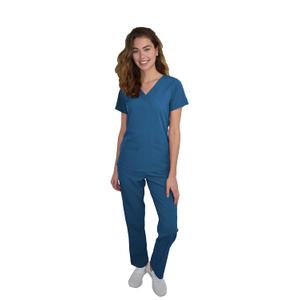 Green Town Scrubs for Women Scrub Set - V-Neck Top and Straight Leg Pant, 5 Pockets, Easy Care-Caribbean-Small