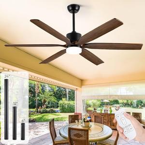 60 Inch Ceiling Fans with Lights and Remote, Reversible 6 Blades & Dimmable 3-Color Outdoor Ceiling Fans for Patios, DC Motor Large Ceiling Fan for Indoor or Covered Outdoor-Brown
