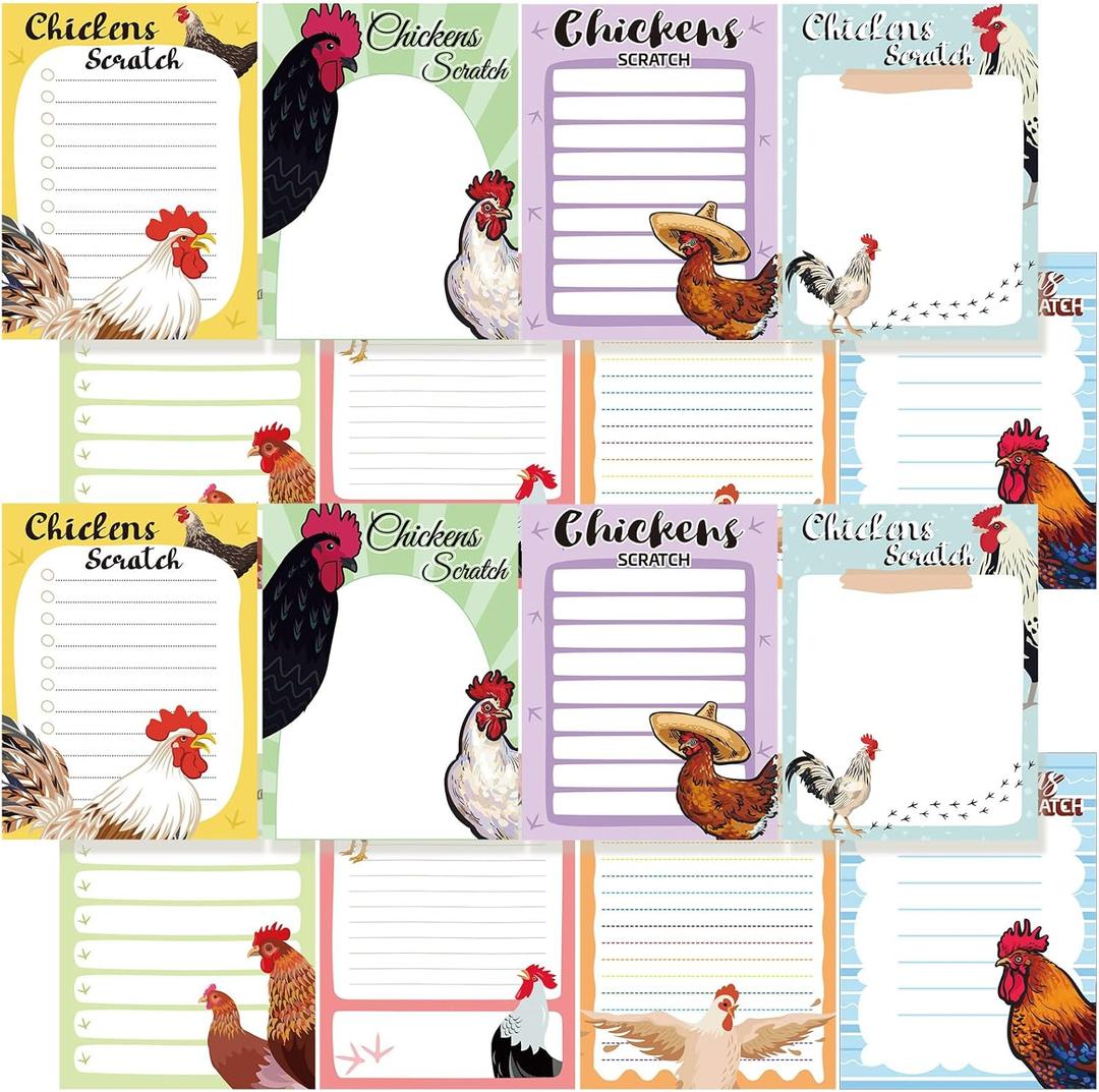 PerKoop 16 Pieces Funny Chickens Sticky to Do Notepad Chicken Scratch Chick Chicken Coop Lover Gifts Country Notebook Self Stick Note Pads for Hens Farm Lover,3 x 4 Inch 480 Pack