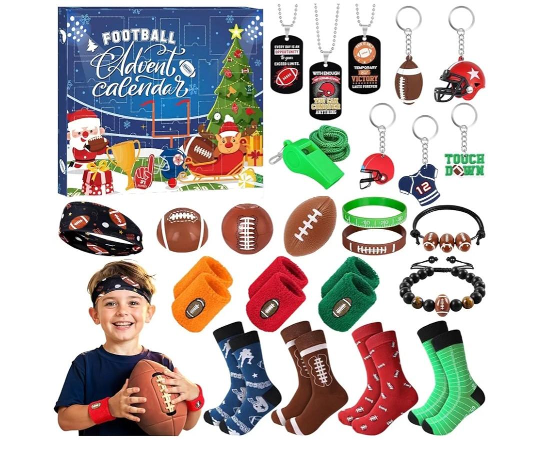 Football Advent Calendar 2025,24 Days Football Baseball Countdown Calendar for Boys Christmas Countdown Party Favor Toys for Kids Adults Xmas (Football)