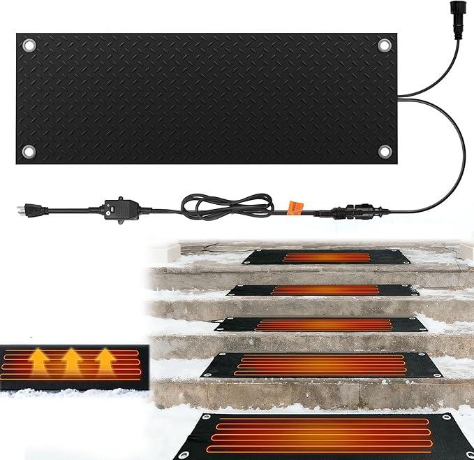 Snow Melting Mats Outdoor 20x60 Inch, Double No-Slip Rubber Heated Driveway Mats for Winter Snow Removal, 2 in/h Ice Melting Mats with Power Cord for Stairs, Walkways, Decks, Roof & Sidewalks,1PC