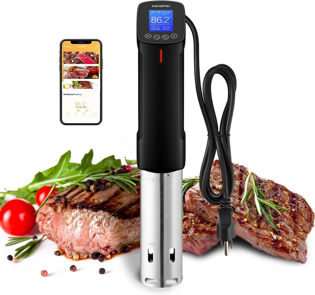 INKBIRD WIFI Sous Vide Cooker ISV100W, 1000 Watts Sous Vide Machine Immersion Circulator with 14 Preset Recipes on APP & Calibration Function, Thermal Immersion, FastHeating with Timer