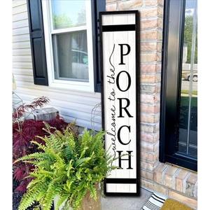 Surfapans Welcome To The Porch Sign For Front Porch Standing 45"X9" Wood Frame Large Rustic Farmhouse Outdoor Tall Board Welcome Sign Modern Home Outside Front Door Vertical Wall Decor (Black)