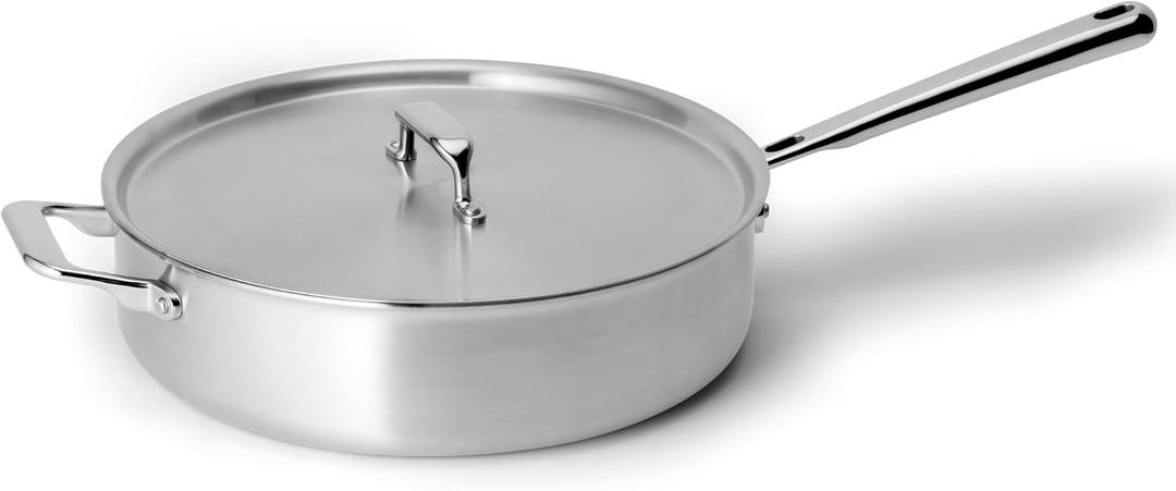 Misen 5-Ply Stainless Steel Saut Pan with Lid - Versatile, Durable, Dishwasher and Oven Safe - Even Heating, Ergonoic Stay-Cool Handle - For Searing, Braising, and More - 3 QT