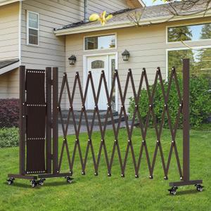 TSAYAWA Retractable Fence Outdoor, 213" Wide Expandable Driveway Gate for Dogs, Aluminum Portable Safety Gates for Backyard, Garage, 18 Feet Temporary Fences with Casters, Rotatable, Brown