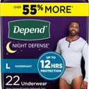 Depend Night Defense Adult Incontinence Underwear for Men, Disposable, Overnight, Large, Grey, 22 Count