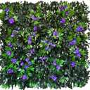 Expandable Fence Privacy Screen for Balcony Patio Outdoor,Decorative Faux Ivy Fencing Panel,Artificial Hedges (Single Sided Leaves) (2, Branches -Purple Fowers)