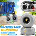 Beach Wagon with Big Wheels for Sand, 350lbs Heavy Duty Folding Wagon, Oversized 180L, 9" PVC All-Terrain Wheels, Adjustable Handle, Cooler & Storage Bags for Beach, Camping, Garden & Outdoor Sports