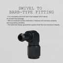 8AN Female to 1/4 Barb 90 Degree Hose Fitting Adapter Swivel Aluminum Black, Pack of 2