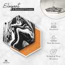 ARILEO Coasters for Drinks, Black Marble Ceramic Hexagon Coaster Set with Metal Holder, Set of 8 Absorbent Cup Place Mats for Home Decor