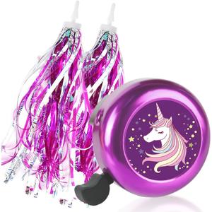 Kids Bike Bell with 2 Pcs Bike Streamers for Girls, Cute Children's Bicycle Accessories