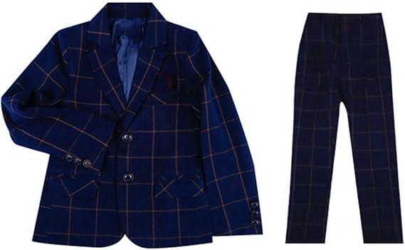 Boys Formal Suit Set Kids Toddler Tuxedo Slim Fit Plaid Suits for Teenage Boys 2-Piece Wedding Party Outfit 8Y