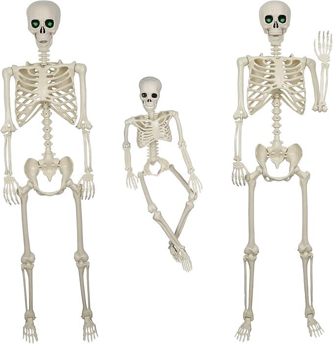 Life Size Skeleton Set – 5.4 FT Adult & 3 FT Child Posable Skeleton Duo, Indoor/Outdoor Halloween Decor, Human Bone Replica for Spooky Home & Yard Displays